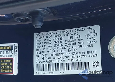 2018 Honda Cr-V Ex z USA, uszkodzony, nr VIN 2HKRW2H56JH661330